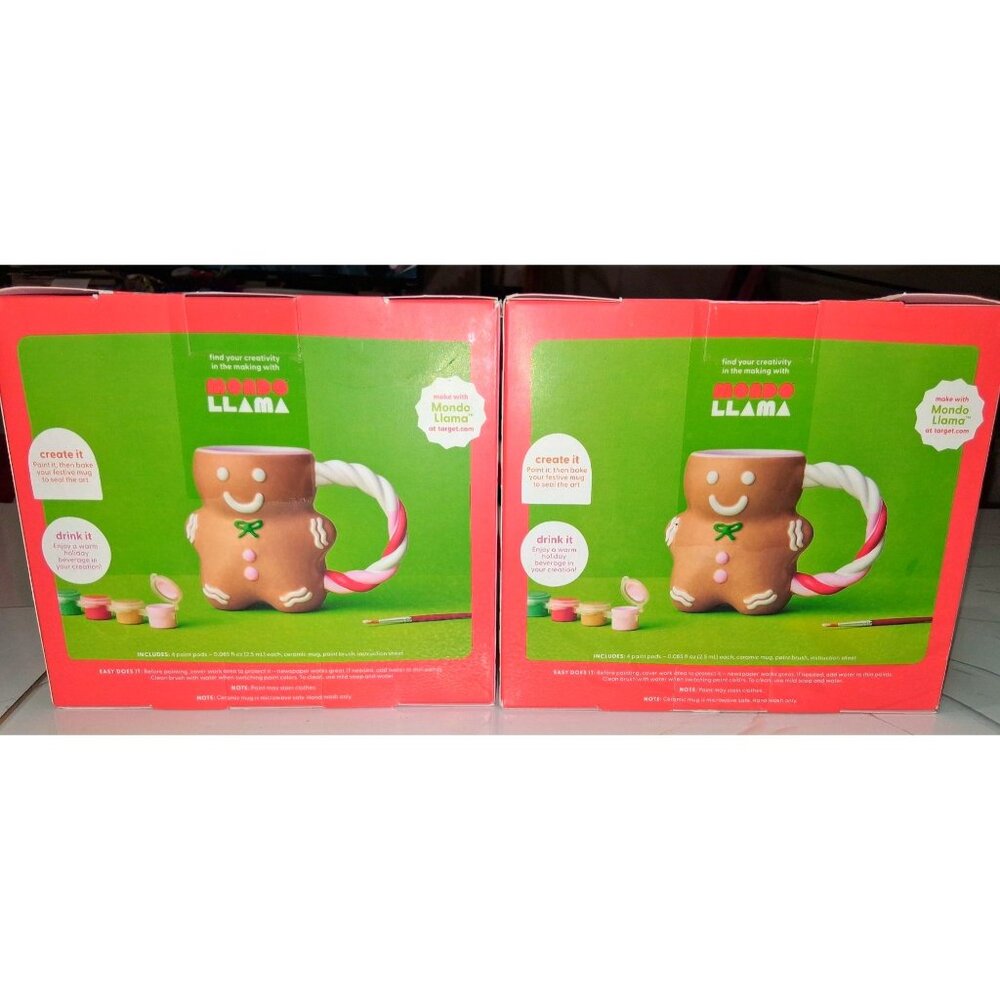 Lot Of 2 Mondo Llama Paint-Your-Own Ceramic Mug Kits With Brush & Paints Non-Tox
